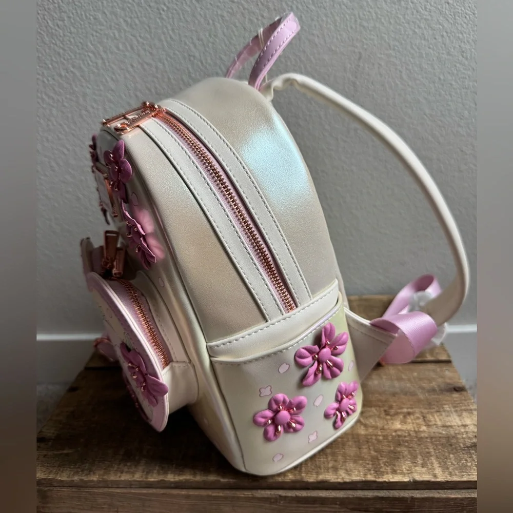 NWT Loungefly Disney Stitch & Angel Cherry Blossom Heart Mini Backpack SOLD OUT - Picture 3 of 6